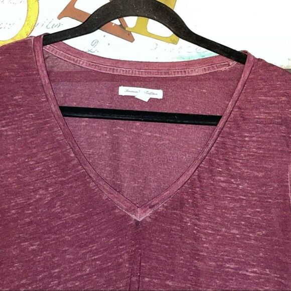 American Eagle shirt womens Size Large Short Sleeve Burnout top burgundy v neck - Picture 5 of 10